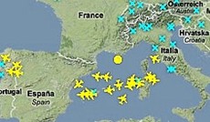  Screenshot www.flightradar24.com, bersichtskarte der aktuellen Flugsperren